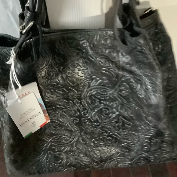 Black leather oversized handbag, tote bag, overnight   Made In Italy NWT - Picture 7 of 16